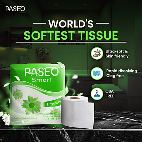 Paseo Toilet Rolls - 2 Ply, 4 pcs (200 pulls each)