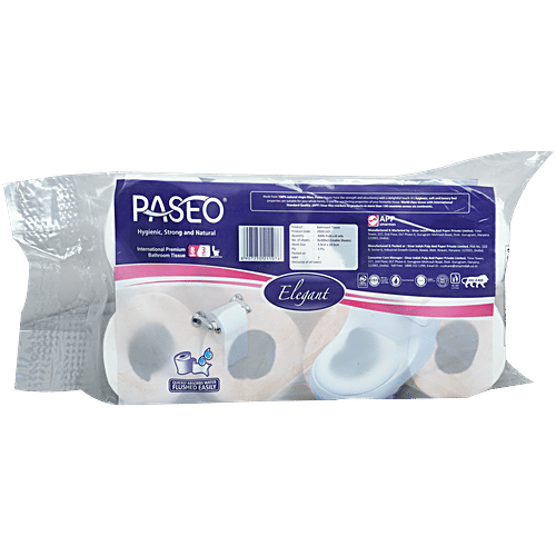 Paseo Toilet Rolls - 3 Ply, 8 pcs (300 Pulls each) Premium Bathroom Tissue
 Hygienic, Strong and Natural
 Elegant