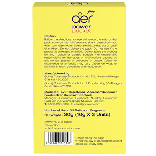 Godrej Aer Power Pocket - Bathroom Air Fragrance, Assorted, 10 g (Pack of 3) 