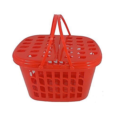 Nakoda Maharaja Plastic Basket With Lid - Small, 1 pc Stable Colours & Enduring Designs