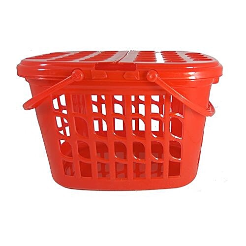 Nakoda Maharaja Plastic Basket With Lid - Small, 1 pc Stable Colours & Enduring Designs