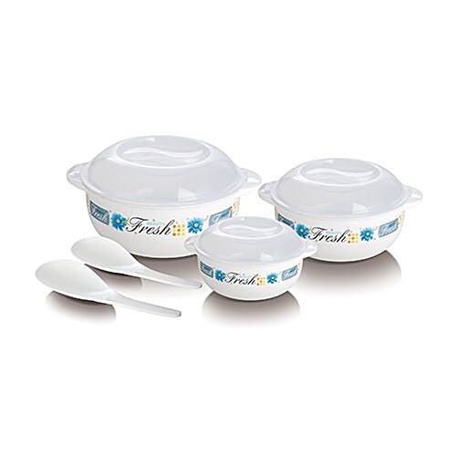 Joyo Cook N Serve Big Printed Casserole Set - White & Blue, 5 pcs  