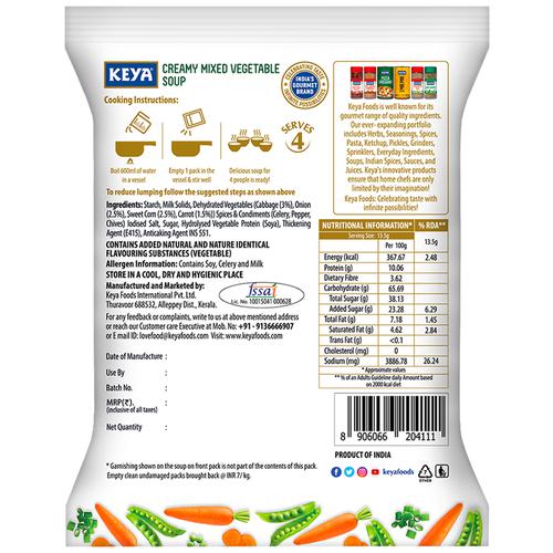 Keya Creamy Mix Veg Soup - With 100% Real Vegetables, 52 g  No Cholesterol