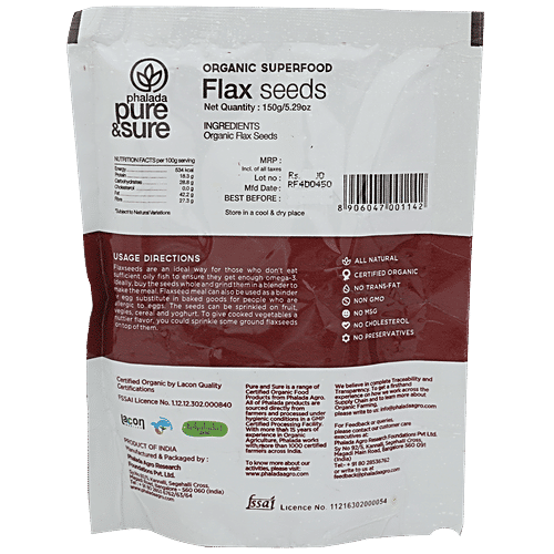 Phalada Pure & Sure Organic - Flax Seeds, 150 g  