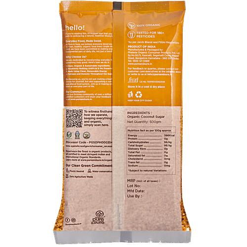 Phalada Pure & Sure Organic - Coconut Sugar/Panchasaara, 500 g  Rich Source of Minerals