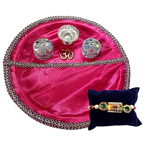 Unique Arts & Interiors Pooja Thali With Rakhi & Roli Box - Pink, Plastic, 1 pc  