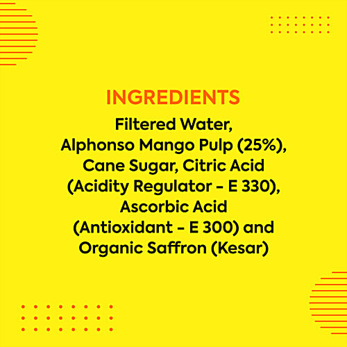 Nature's First Alphonso Mango Nectar Fruit Beverage - Organic Saffron Added, Healthy, Refreshing Drink, 240 ml Can Zero Fat, Zero Cholesterol
