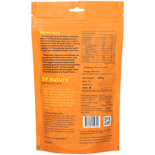 By Nature Oats - Rolled, 200 g  High In Fibre, No Preservatives