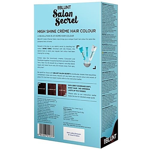 Bblunt Salon Secret High Shine Creme Hair Colour - Mahogany, 100 g + 8 ml Reddish Brown 4.56 100% Grey Coverage & No Ammonia