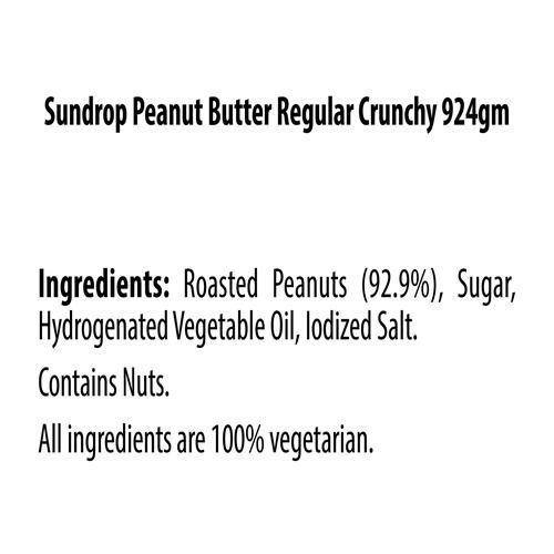 Sundrop Peanut Butter - Crunchy, Rich In Protein, Spreads, 924 g  Zero Trans Fatty Acid & Cholesterol