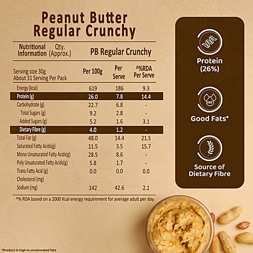 Sundrop Regular Crunchy Peanut Butter, 924 g 26G Protein Per 100G