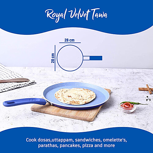 Wonderchef Royal Velvet Induction Base Non-Stick Cookware Set - Blue, Fry Pan 24 cm (1.8 L) + Wok with Glass Lid 24 cm (2.7 L) + Dosa Tawa 24 cm + Mini Fry Pan 14 cm, Aluminium, 3 mm, 4 pcs  