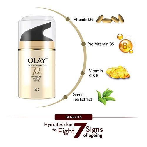 Olay Total Effects 7 In One Day Cream - Normal, Hydrates & Moisturises The Skin, Minimises Pores, SPF 15, 50 g  