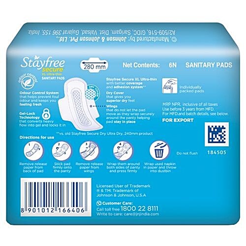 Buy STAYFREE Sanitary Pads Secure Xl UltraThin, with Wings Online at Best Price of Rs 45.60