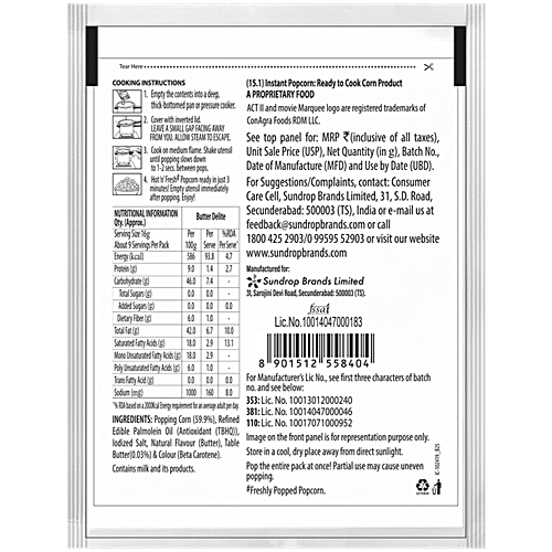 ACT II Butter Delite Flavour Instant Popcorn, 150 g (Buy 2 Get 1 Free) Hot & Fresh# in 3 mins