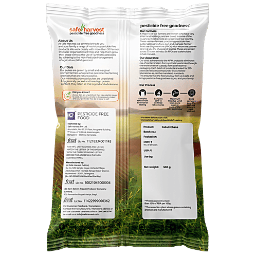 Safe Harvest Kabuli Chana/Chole - Pesticide Free, 500 g  Pesticide Free