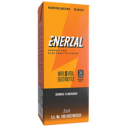 Enerzal Energy & Electrolyte Drink With 5 Vital Electrolytes - Orange, 200 ml Carton 
