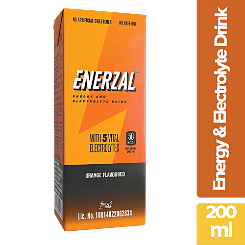 Enerzal Energy & Electrolyte Drink With 5 Vital Electrolytes - Orange, 200 ml Carton 