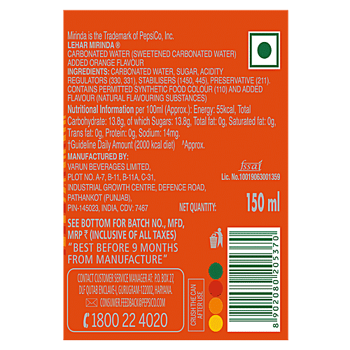 Buy Mirinda Soft Drink Orange Flavour Mini Can 150 Ml Online At Best