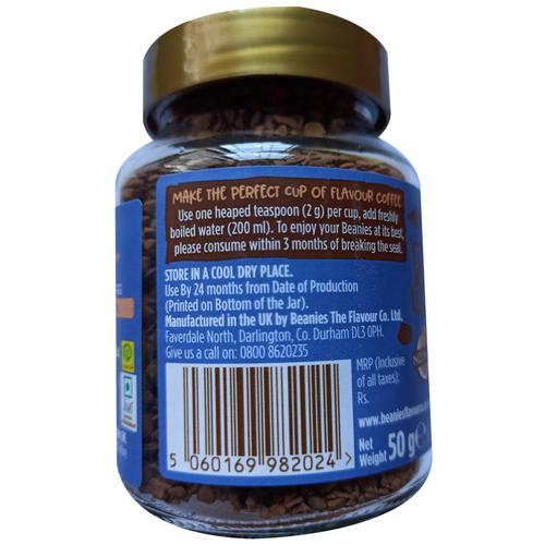 Beanies Flavour Instant Coffee - Nutty Hazelnut, 50 g Bottle No Added Sugar