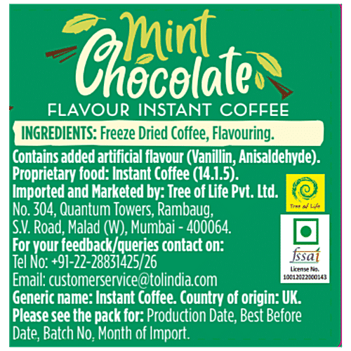 Beanies Flavour Instant Coffee - Mint Chocolate, 50 g Bottle No Added Sugar