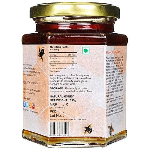 Nutriwish 100 % Pure Organic Honey - Ginger, 350 g  No Total Fat, No Cholesterol