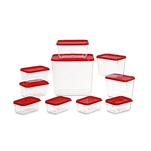 All Time All Time Plastic Polka Masala Container Transparent - Red, 10 pcs  