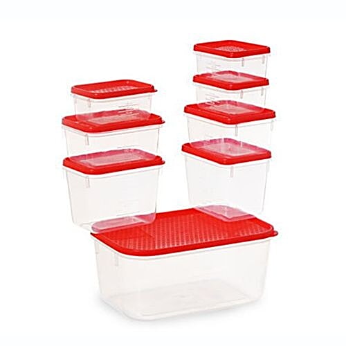 All Time All Time Plastic Polka Masala Container Transparent - Red, 8 pcs  