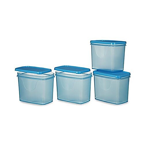 All Time Sleek Masala Container with Blue Lid - Transparent, Plastic, Plain, Rectangular, 850 ml (Pack of 4) 100% Food Grade