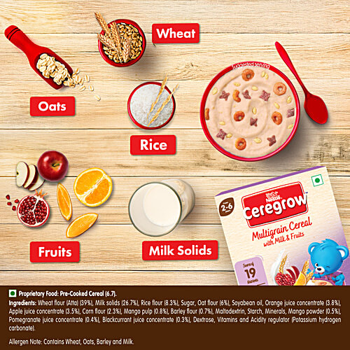Nestle Ceregrow Multigrain Cereal With Milk & Fruits - Iron, Protein, Calcium, 19 Nutrients, From 2-6 Years, 300 g