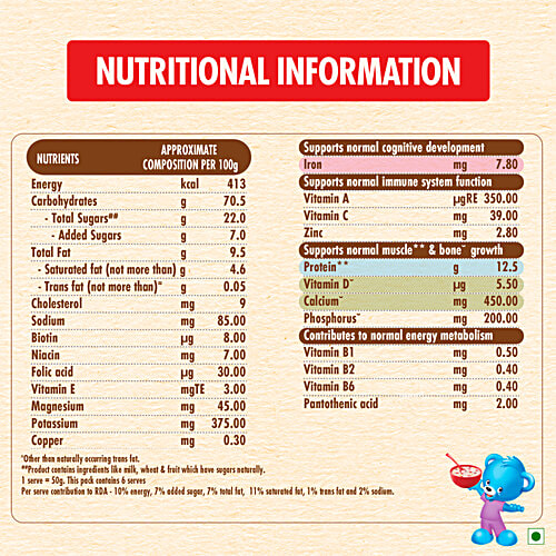 Nestle Ceregrow Multigrain Cereal With Milk & Fruits - Iron, Protein, Calcium, 19 Nutrients, From 2-6 Years, 300 g