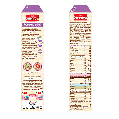 Nestle Ceregrow Multigrain Cereal With Milk & Fruits - Iron, Protein, Calcium, 19 Nutrients, From 2-6 Years, 300 g