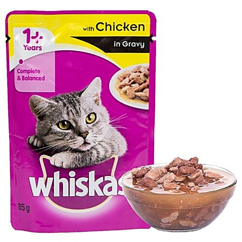 Whiskas Wet Cat Food - Chicken In Gravy, For Adult Cats, +1 Year, 85 g (Pack of 12) 