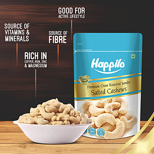 Happilo Premium Oven Roasted & Salted Cashew Nuts, 200 g  Zero Cholesterol, High Protein