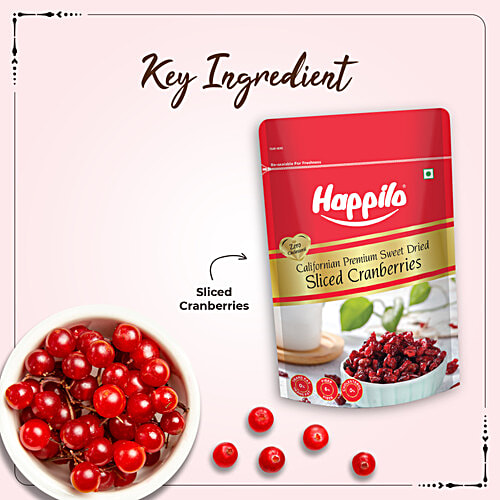 Happilo Premium Sweet Dried Sliced Californian Cranberries, 200 g  Build Immunity
 High Fibre Berries
 Feel Energetic