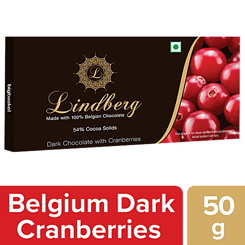 Lindberg Dark Chocolate with Cranberries Bar - Pure Belgian, 50 g  