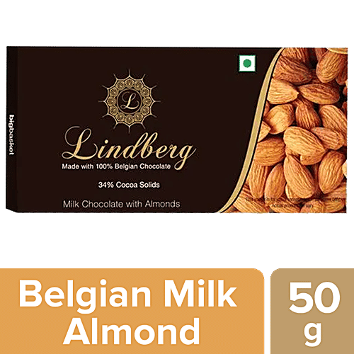 Lindberg Almonds Chocolate Bar - Pure Belgian, 50 g  