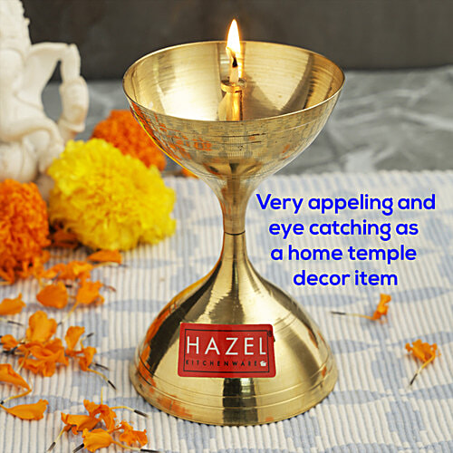 Hazel Nanda Deep Brass Diya Oil Lamp Puja S15 - Golden, 1 pc  Durable