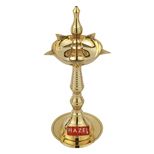 Hazel Brass Fancy Kerela Samay Diya Oil Diwali Puja Lamp S10 - Golden, 1 pc  Durable