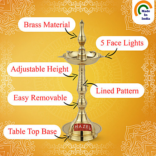 Hazel Brass Fancy Kerela Samay Diya Oil Diwali Puja Lamp S10 - Golden, 1 pc  Durable