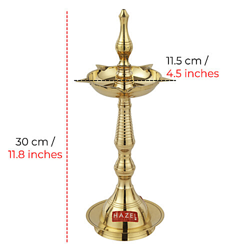Hazel Brass Fancy Kerela Samay Diya Oil Diwali Puja Lamp S10 - Golden, 1 pc  Durable