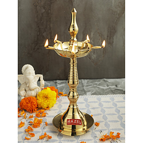 Hazel Brass Fancy Kerela Samay Diya Oil Diwali Puja Lamp S10 - Golden, 1 pc  Durable