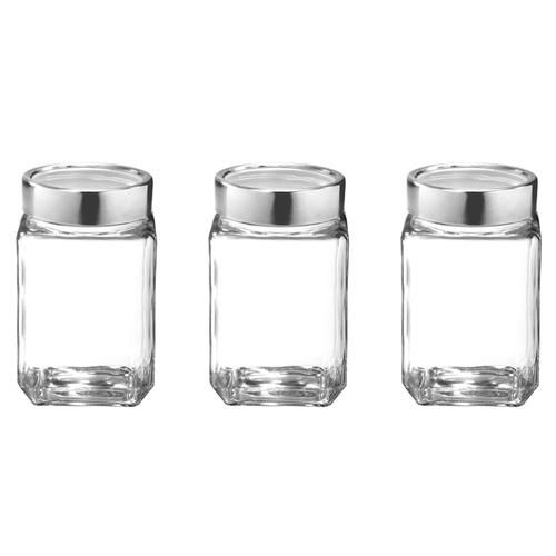 Treo Glass Jar For Storage With Metal Lid - Transparent, Cube, 310 ml (Set of 3) 