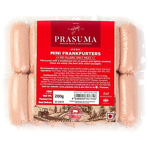 Prasuma Pork - Mini Frankfurters, 200 g Vacuum Packed 