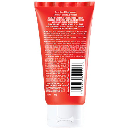 Lakme Blush & Glow Cream Face Wash - With Strawberry Extracts, Rich In Anti-Tanning Properties, 50 g