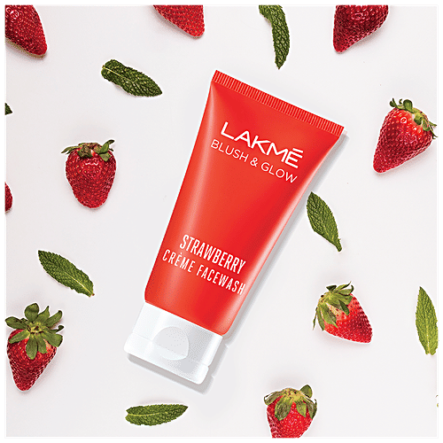 Lakme Blush & Glow Cream Face Wash - With Strawberry Extracts, Rich In Anti-Tanning Properties, 50 g