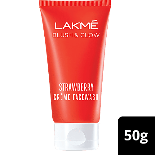 Lakme Blush & Glow Cream Face Wash - With Strawberry Extracts, Rich In Anti-Tanning Properties, 50 g