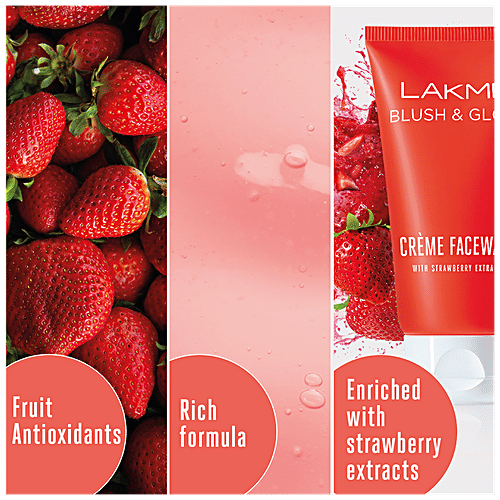 Lakme Blush & Glow Cream Face Wash - With Strawberry Extracts, Rich In Anti-Tanning Properties, 100 g  