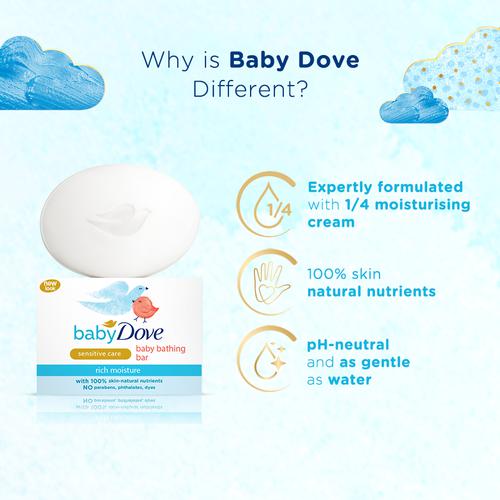 Baby Dove Rich Moisture Bathing Bar - Sensitive Care, Natural, No Parabens, 75 g  