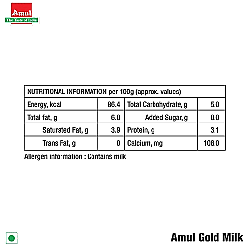 Amul Gold Full Cream Milk, 500 ml Pouch 